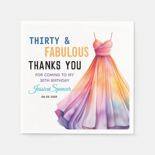 Watercolor Dress 30th Birthday Elegant & Feminine Serviette (Vorderseite)