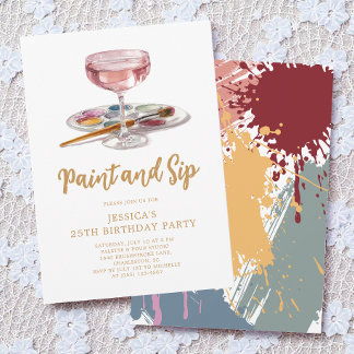 Watercolor Drink Paint and Sip 25th Birthday Party Einladung