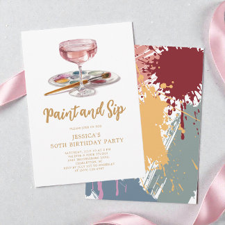 Watercolor Drink Paint and Sip 50th Birthday Party Einladung