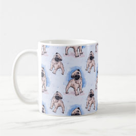 Watercolor-Druck, Mops-Hund, eine Mops-Tasse Kaffeetasse