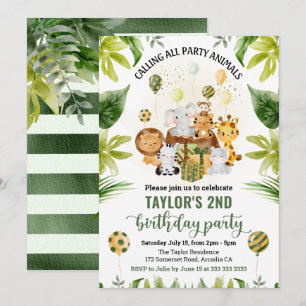 Watercolor-Dschungel-Safari-Tiere Kindergeburtstag Einladung
