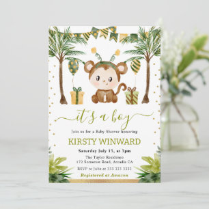 Watercolor-Dschungelaffe Baby Boy Shower Einladung