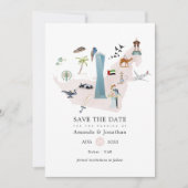 Watercolor Dubai UAE Hochzeit in Urlaubsort Save The Date (Vorderseite)