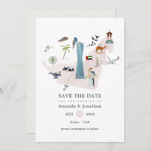 Watercolor Dubai UAE Hochzeit in Urlaubsort Save The Date
