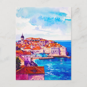 Watercolor Dubrovnik Retro Altstadt Reisen Postkarte