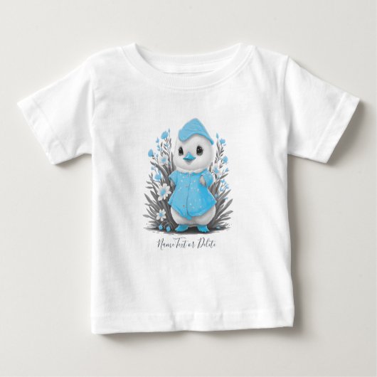 Watercolor Duck Blue Flowers Baby T - Shirt (Vorderseite)