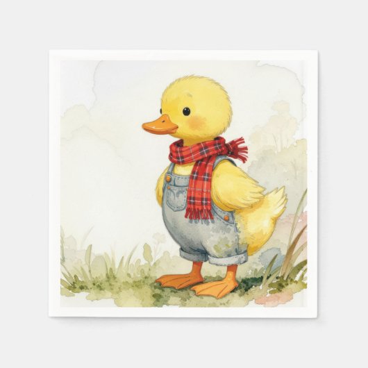 Watercolor Duck In Overalls Serviette (Vorderseite)