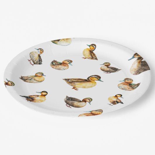 Watercolor Duck Patterned Paper Plate Pappteller (Schrägansicht)