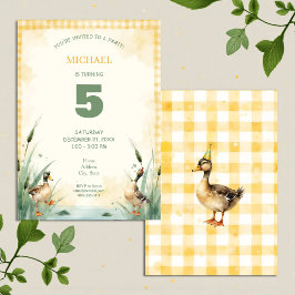 Watercolor Duck Teal, Yellow Birthday Party Einladung