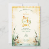 Watercolor Duck Teal, Yellow First Birthday Party Einladung (Vorderseite)