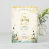 Watercolor Duck Teal, Yellow First Birthday Party Einladung (Stehend Vorderseite)
