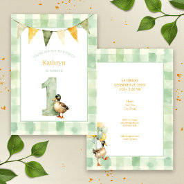 Watercolor Duck Teal, Yellow First Birthday Party Einladung