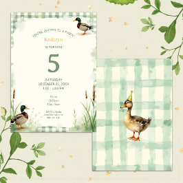 Watercolor Duck Teal, Yellow First Birthday Party Einladung