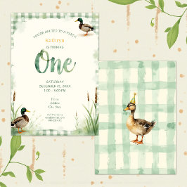 Watercolor Duck Teal, Yellow First Birthday Party Einladung