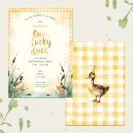Watercolor Duck Teal, Yellow First Birthday Party Einladung