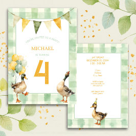 Watercolor Duck Teal, Yellow First Birthday Party Einladung