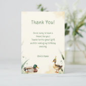 Watercolor Duck with Teal & Yellow Birthday Party  Dankeskarte (Stehend Vorderseite)
