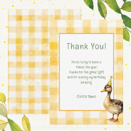 Watercolor Duck with Teal & Yellow Birthday Party  Dankeskarte