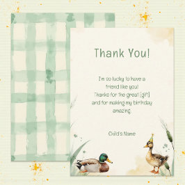 Watercolor Duck with Teal & Yellow Birthday Party  Dankeskarte