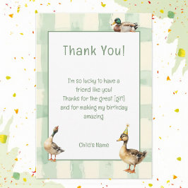 Watercolor Duck with Teal & Yellow Birthday Party  Dankeskarte