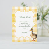 Watercolor Duck Yellow Birthday Party Dankeskarte (Stehend Vorderseite)
