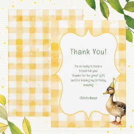 Watercolor Duck Yellow Birthday Party Dankeskarte