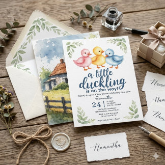 Watercolor Duckling Baby Shower Invitation  Einladung