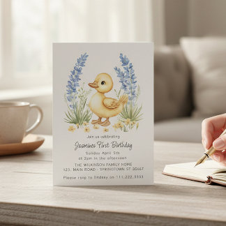 Watercolor Duckling First Birthday Invitation Einladung