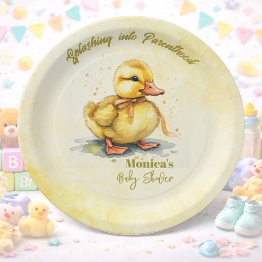 Watercolor Duckling Splash Gender Neutral Pappteller