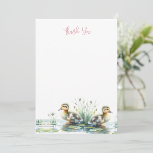 Watercolor Duckling Vielen Dank Dankeskarte (Stehend Vorderseite)