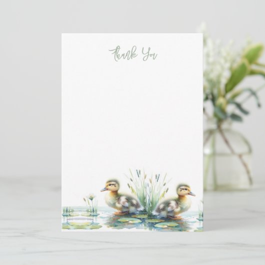 Watercolor Duckling Vielen Dank Dankeskarte (Stehend Vorderseite)