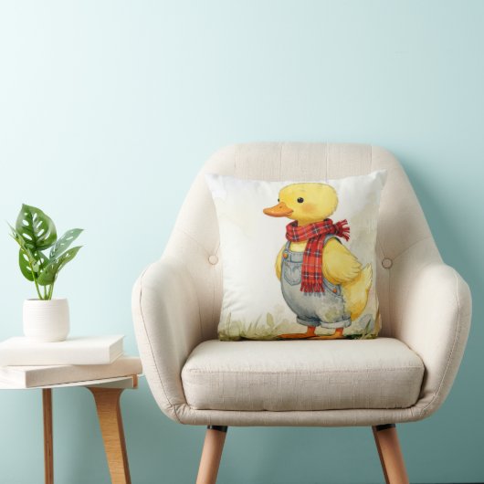 Watercolor Duckling Wearing Denim Overalls Kissen (Stuhl )