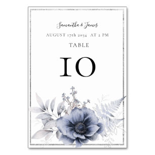 Watercolor Dusty Blue Boho Floral Wedding Tischnummer