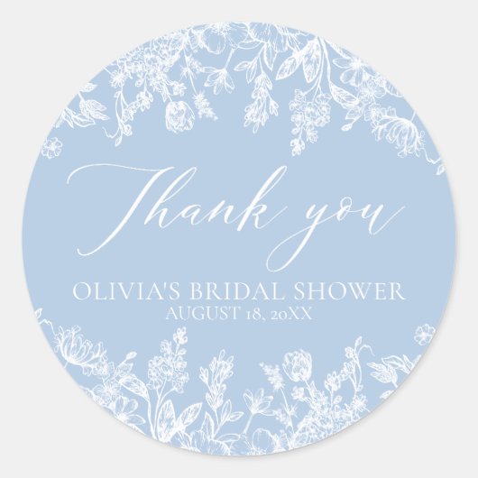 Watercolor Dusty Blue Brautparty Danke Runder Aufkleber (Vorderseite)