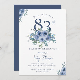 Watercolor Dusty Blue Floral 83. Chic Geburtstag Einladung
