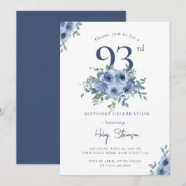 Watercolor Dusty Blue Floral 93. Chic Geburtstag Einladung