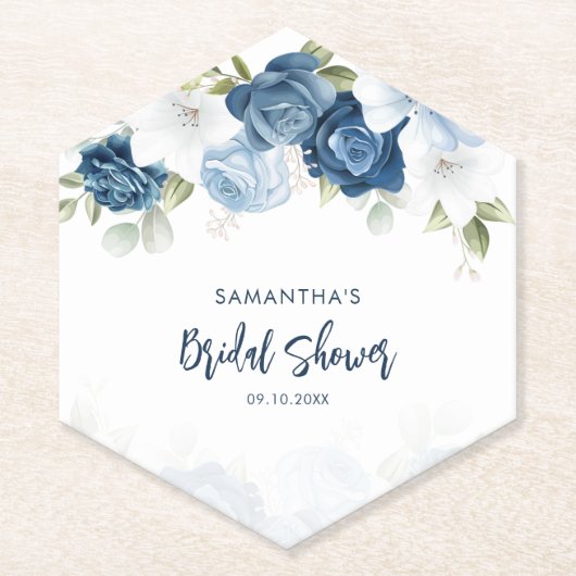 Watercolor Dusty Blue Floral Bridal Shower Untersetzer (Vorderseite)
