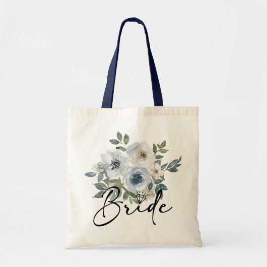 Watercolor Dusty Blue Floral Bride Tragetasche (Vorne)