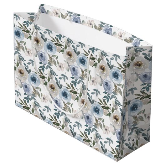 Watercolor Dusty Blue Floral Wedding Große Geschenktüte (Rückseite Schrägansicht)
