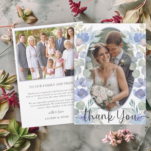 Watercolor Dusty Blue Floral Wedding Vielen Dank Dankeskarte