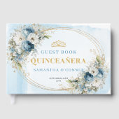Watercolor Dusty Blue Gold Greenery Floral Guestbo Gästebuch (Vorderseite)