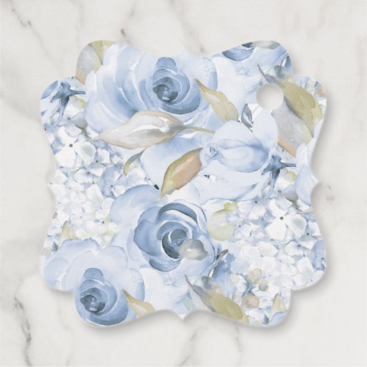 Watercolor Dusty Blue Rose Danke, Script Geschenkanhänger (Rückseite)