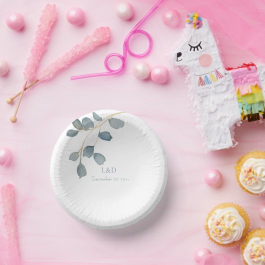 Watercolor Dusty Blue Wedding Theme Pappteller (Party)