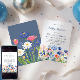 Watercolor Dusty Blue Wildflower Baby in Bloom  Einladung