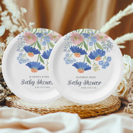 Watercolor Dusty Blue Wildflower Bouquet Baby Show Pappteller