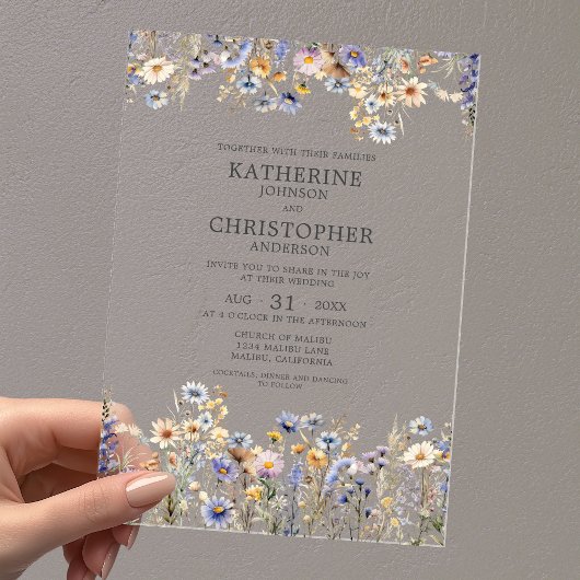 Watercolor Dusty Blue Wildflower Elegant Wedding Acryleinladungen