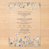 Watercolor Dusty Blue Wildflower Elegant Wedding Acryleinladungen (Vorderseite)