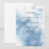 Watercolor Dusty Blue Winter Wedding Invitation Einladung (Vorne/Hinten)
