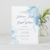 Watercolor Dusty Blue Winter Wedding Invitation Einladung (Stehend Vorderseite)