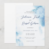 Watercolor Dusty Blue Winter Wedding Invitation Einladung (Vorne/Hinten)